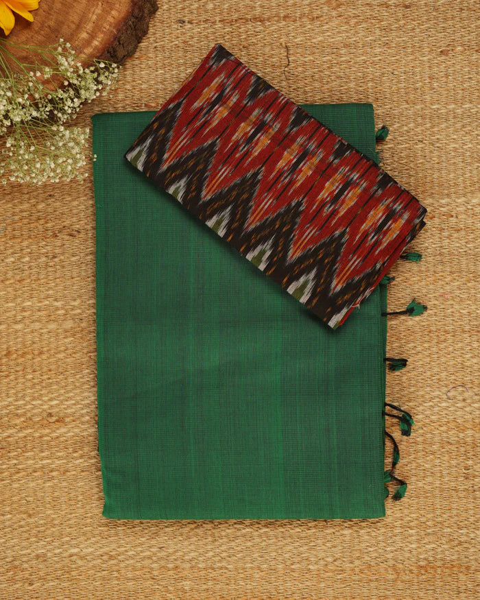 DARK GREEN TRADITIONAL LOOKING CHANDERI COTTON SAREE