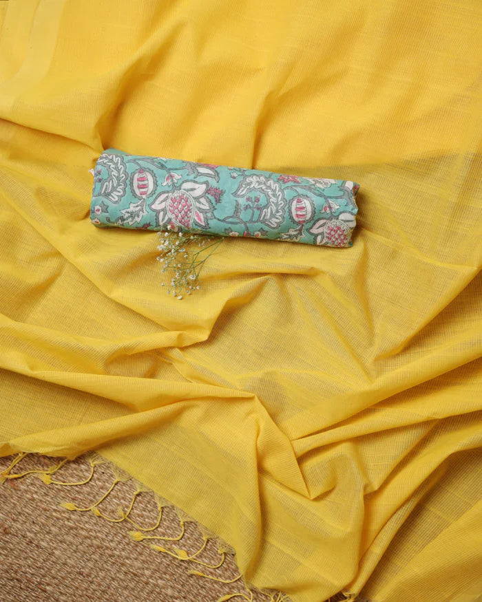 Yellow colour traditional looking chanderi cotton saree