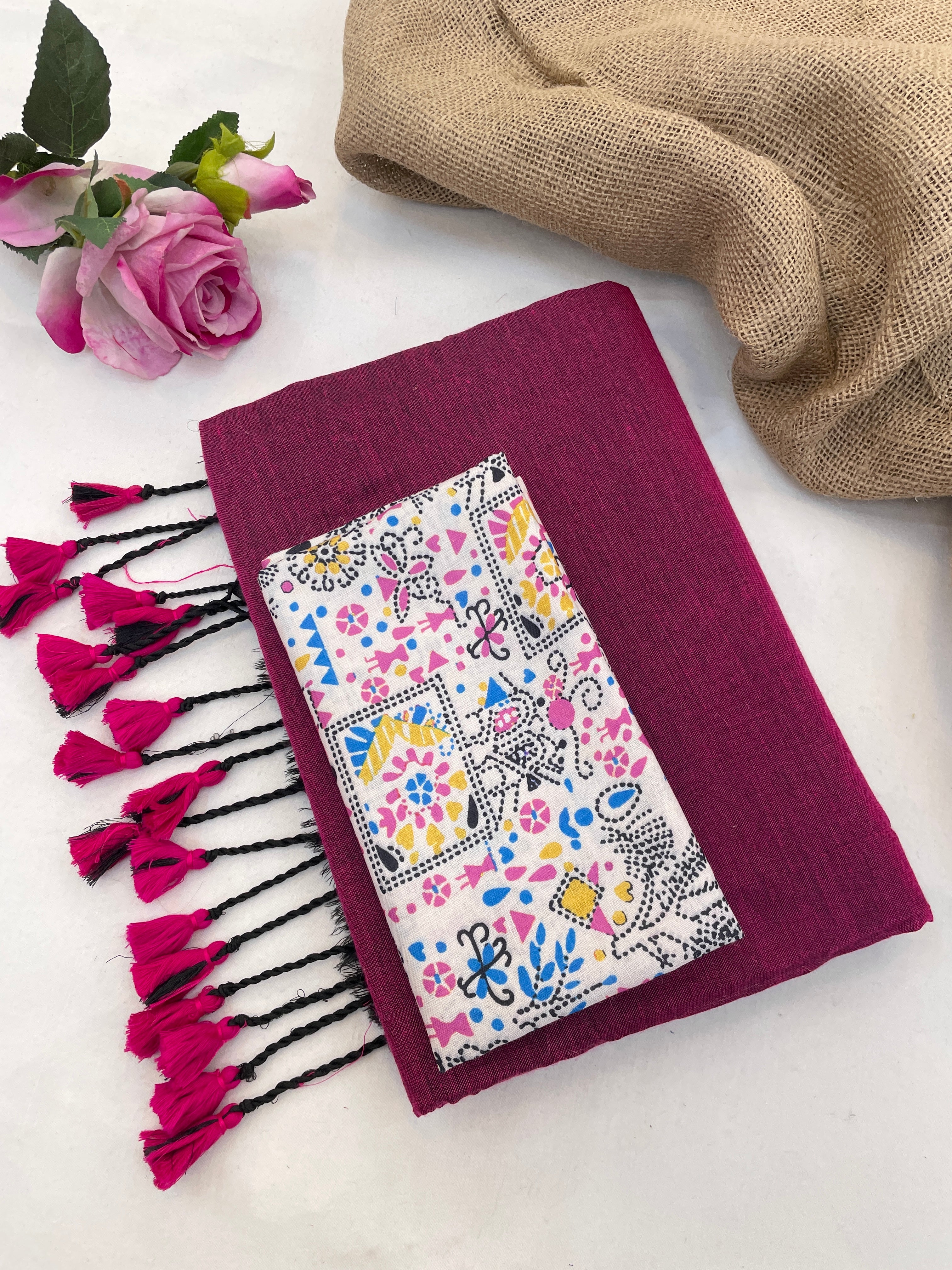 Purple colour traditional looking chanderi cotton saree