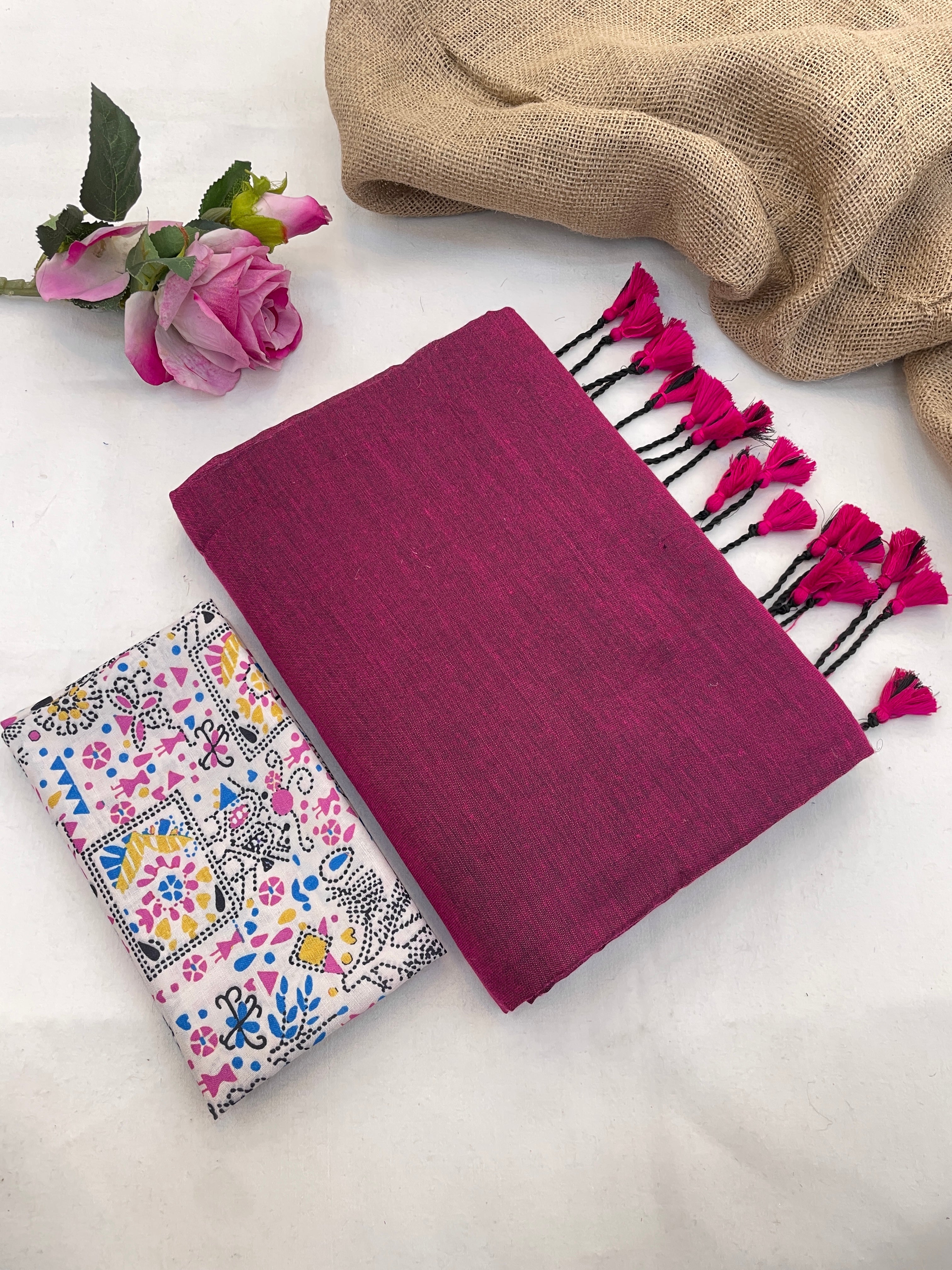 Purple colour traditional looking chanderi cotton saree