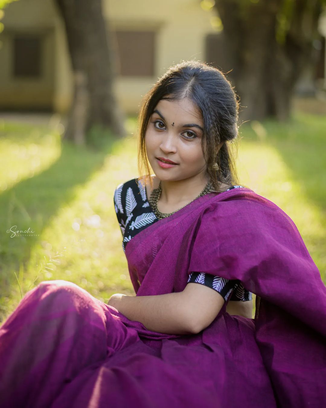 Purple colour traditional looking Chanderi cotton saree