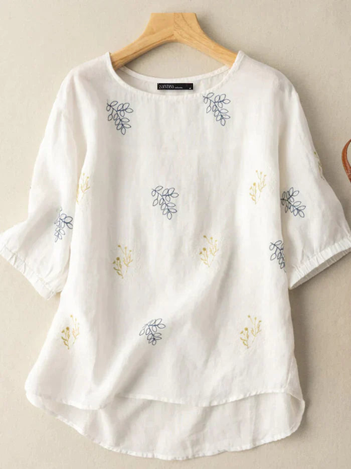 WHITE EMBROIDERED CASUAL RAYON TOP