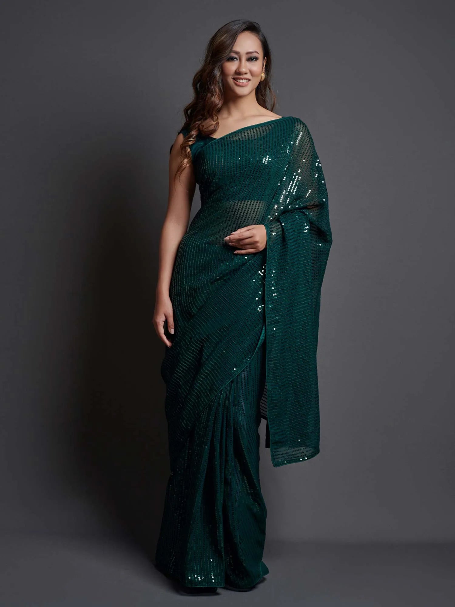 green color georgette saree