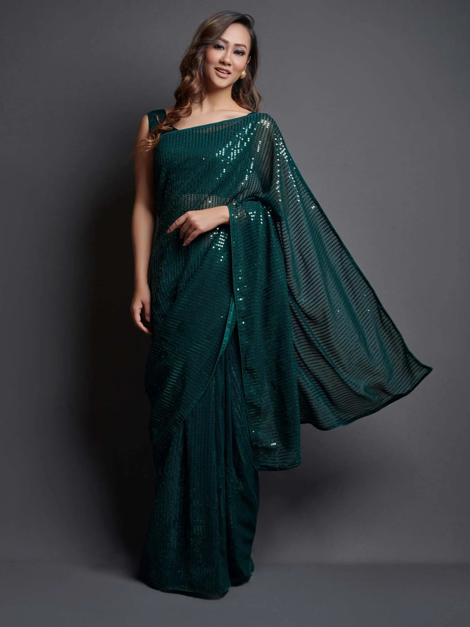 green color georgette saree