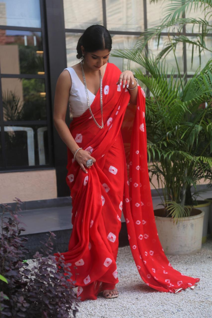 Red Colored Bandhni Saree