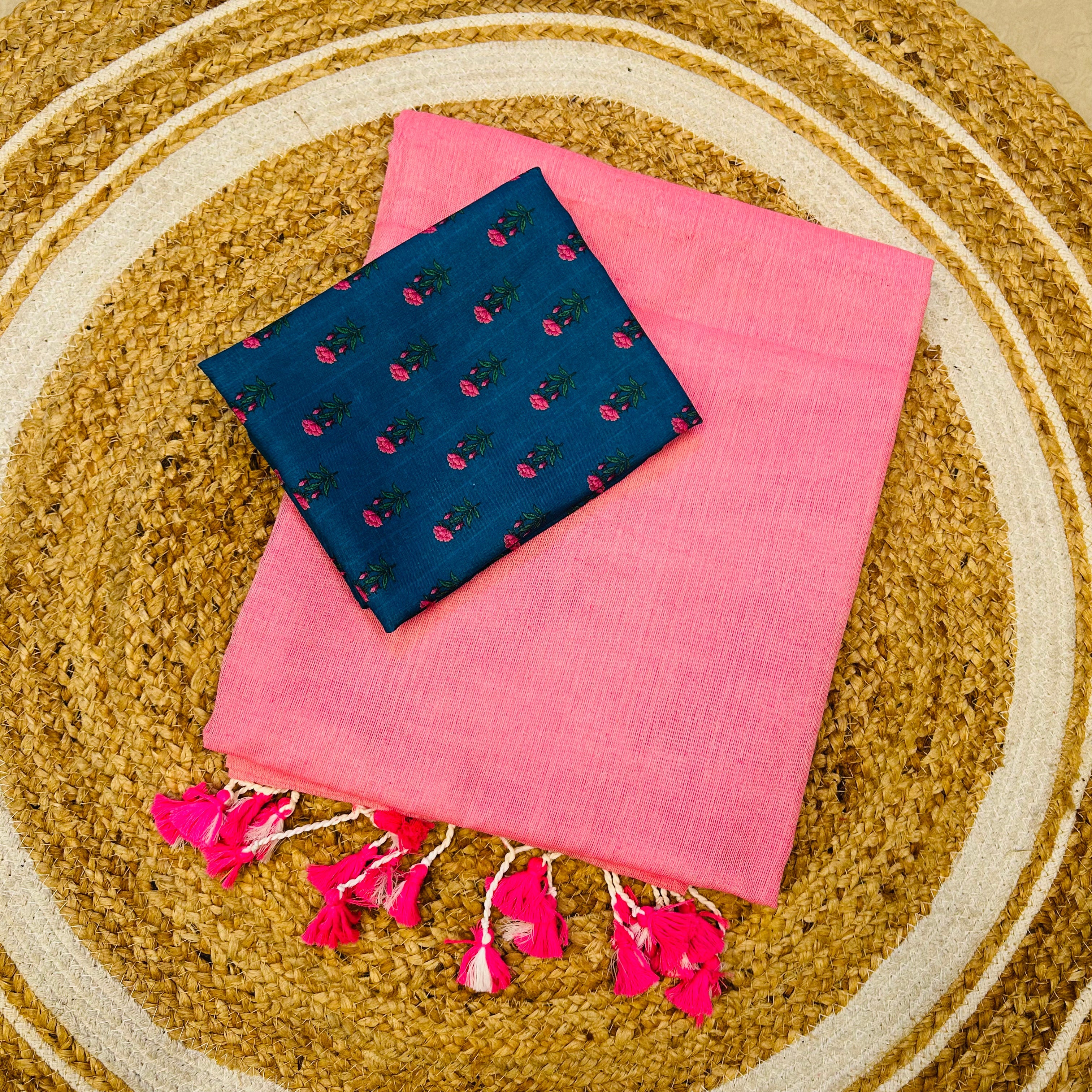 intricate baby pink colour traditional looking chanderi cotton saree