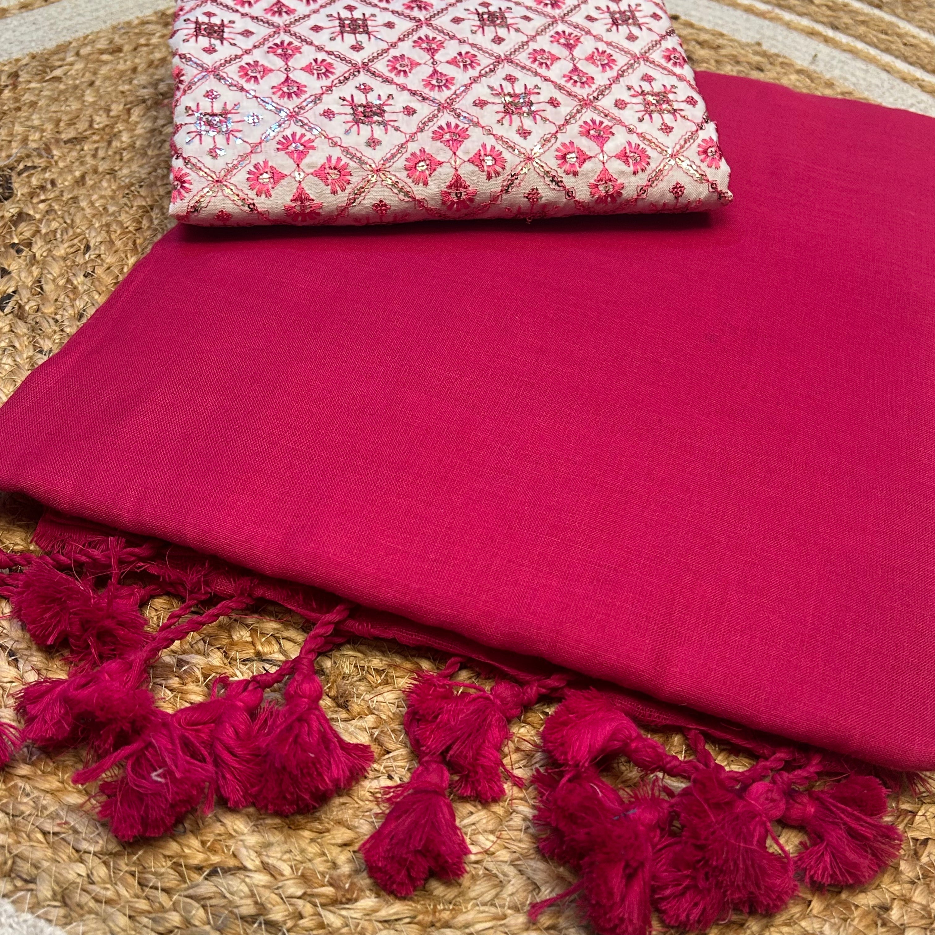 Pink colour traditional looking chanderi cotton saree