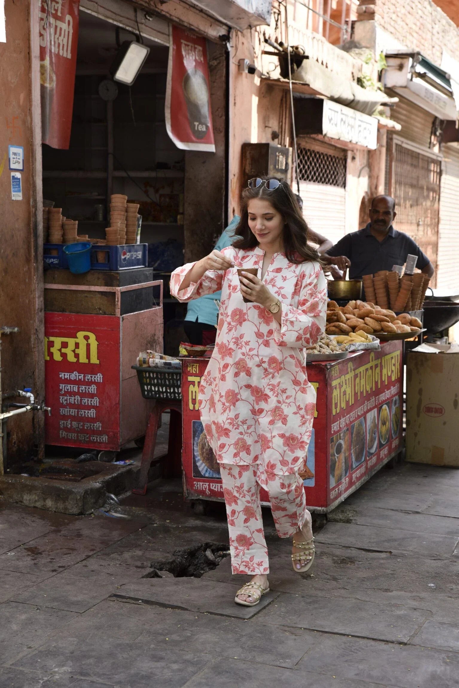 White Peach Short Kurta Set