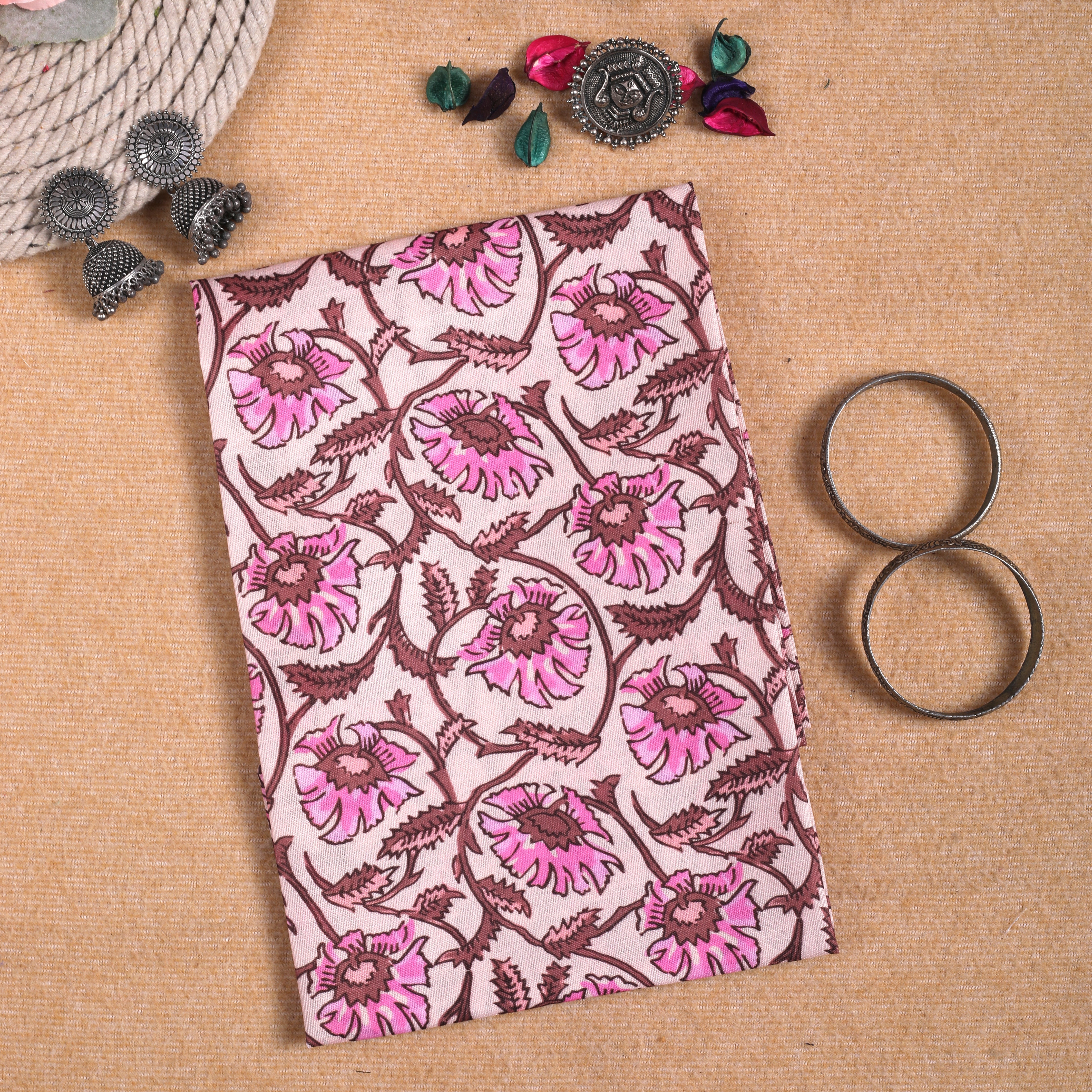 BABYPINK HANDLOOM COTTON SAREE WITH PRINTED BLOUSE