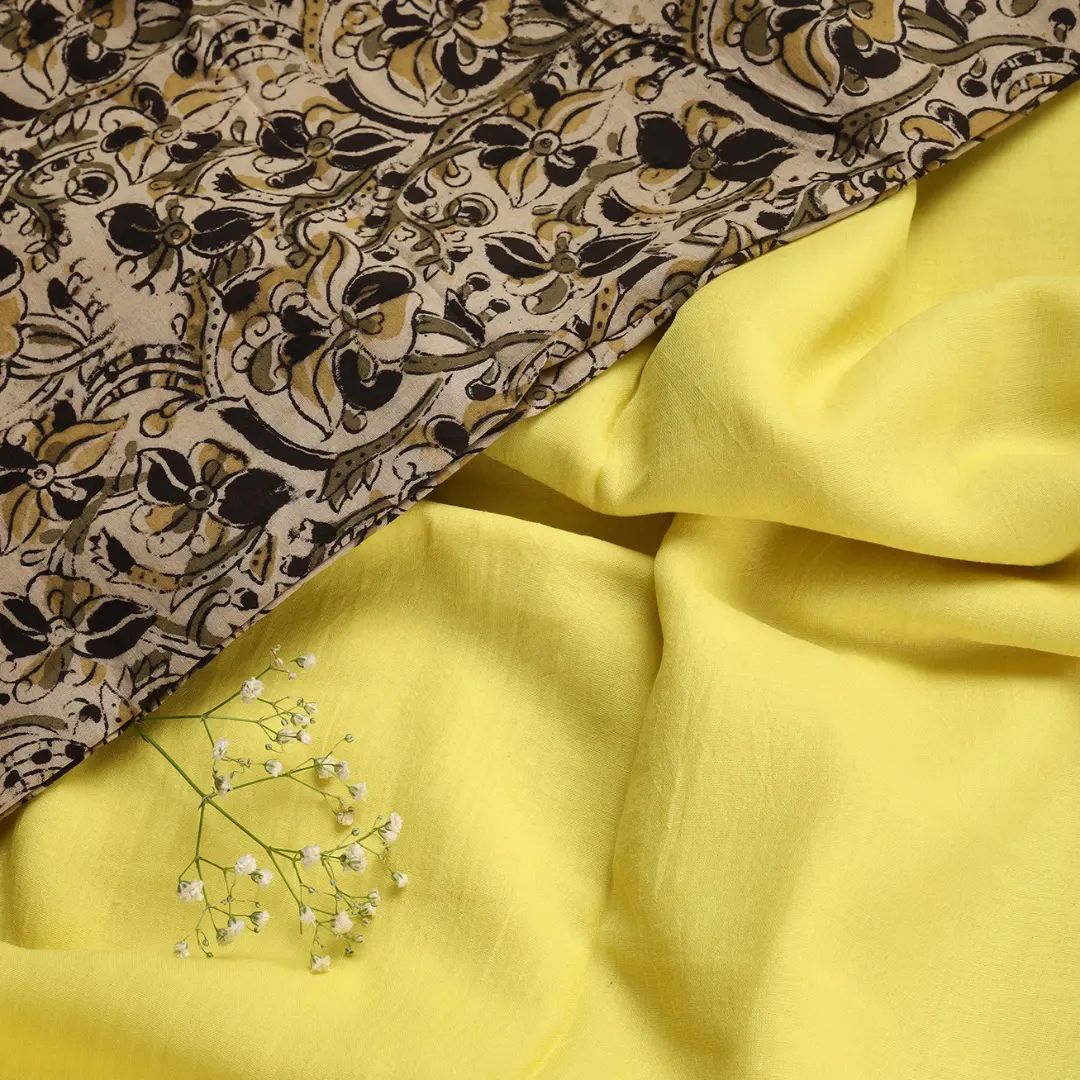 YELLOW colour traditional looking chanderi cotton saree