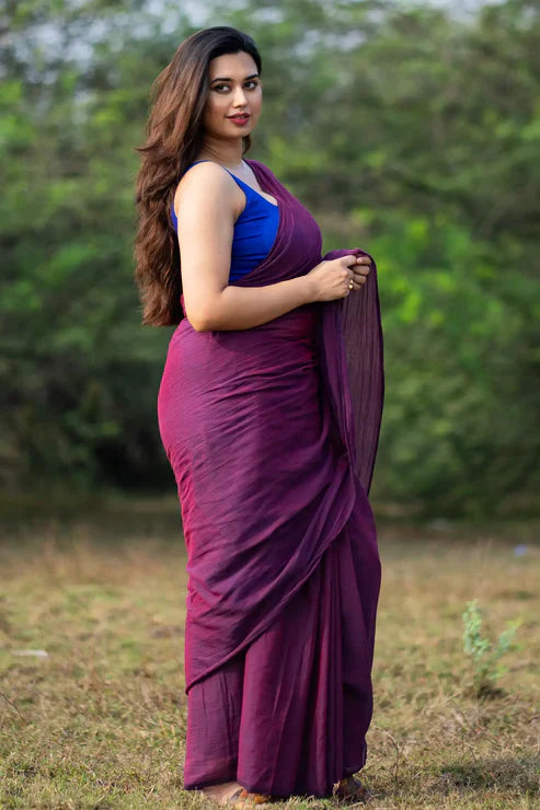 Purple colour traditional looking chanderi cotton saree