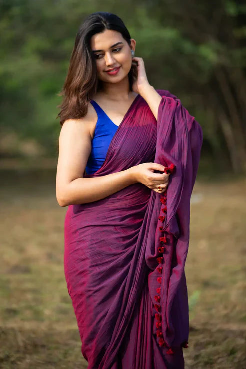 Purple colour traditional looking chanderi cotton saree