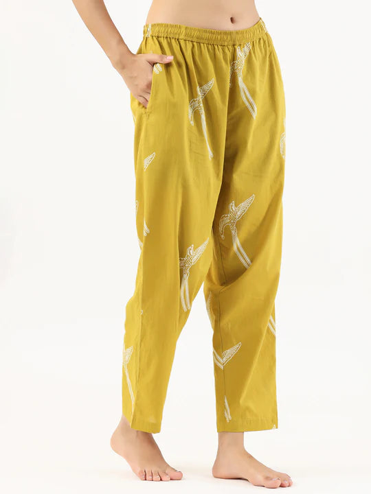 MUSTARD AND WHITE CONVERSATIONAL EAGLE PRINTED CO-ORD SET