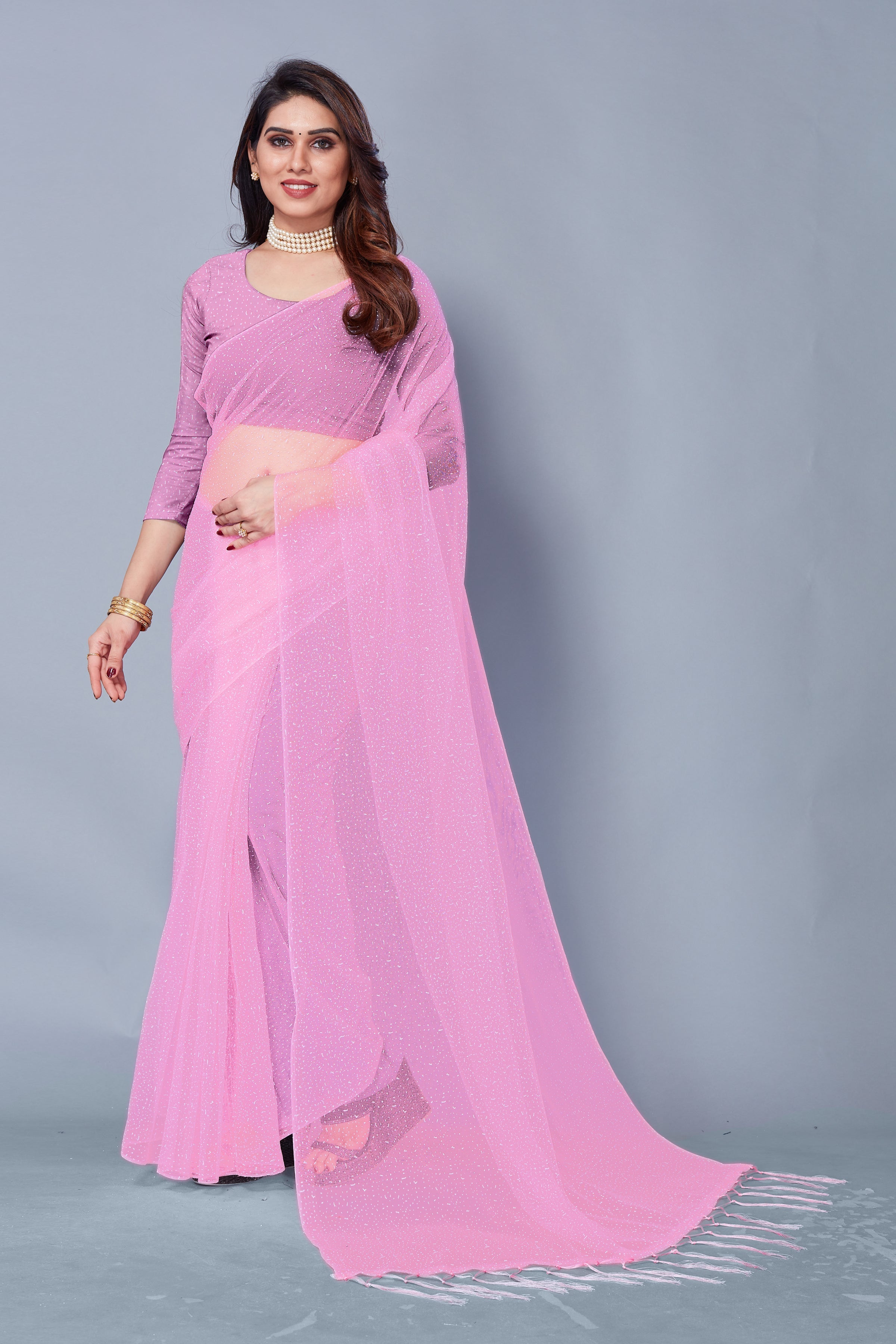 New collection Partywear Festival wear latest Sari in Baby Pink Color