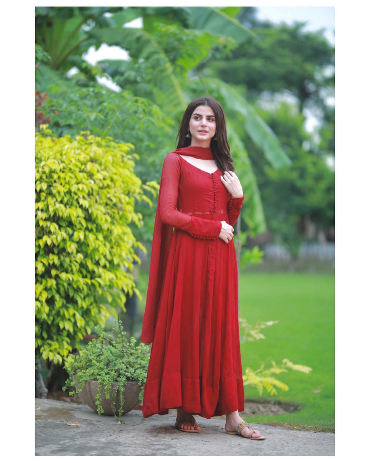 Red Elegant Georgette Silk Anarkali Suit with Modern Touch