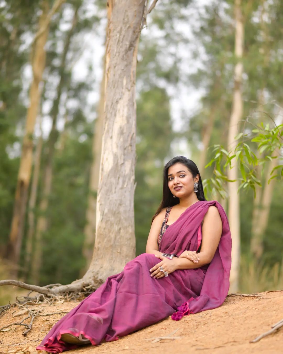 Purple colour traditional looking Chanderi cotton saree