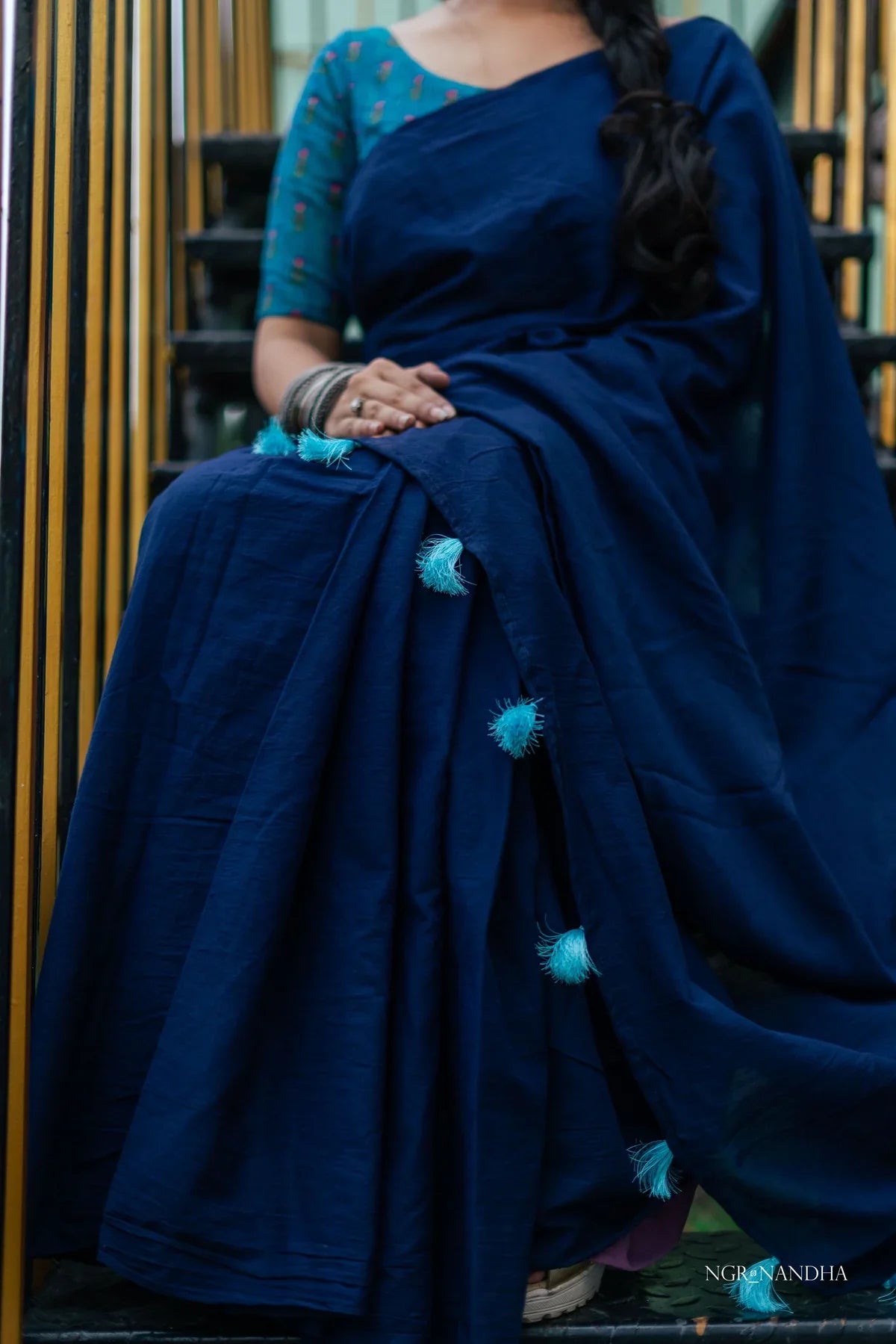 NAVY BLUE COLOUR TRADITIONAL LOOKING CHANDERI COTTON SAREE