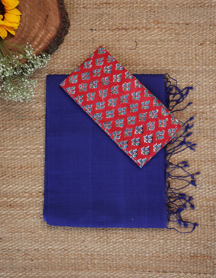 NAVY BLUE COLOUR TRADITIONAL LOOKING CHANDERI COTTON SAREE