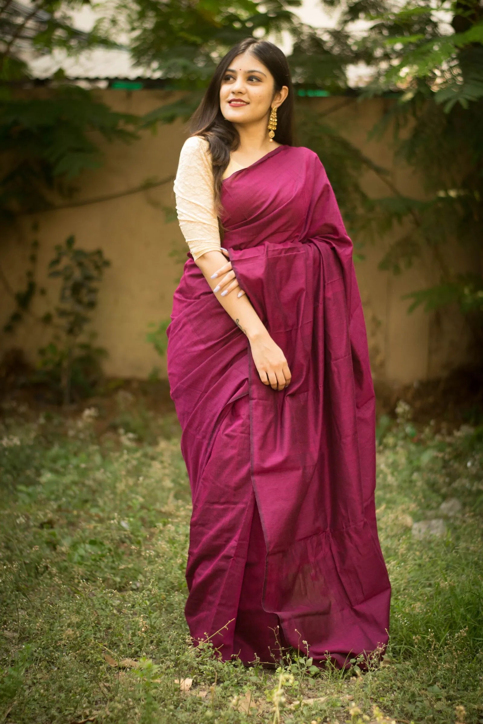 Pink colour traditional looking Chanderi cotton saree