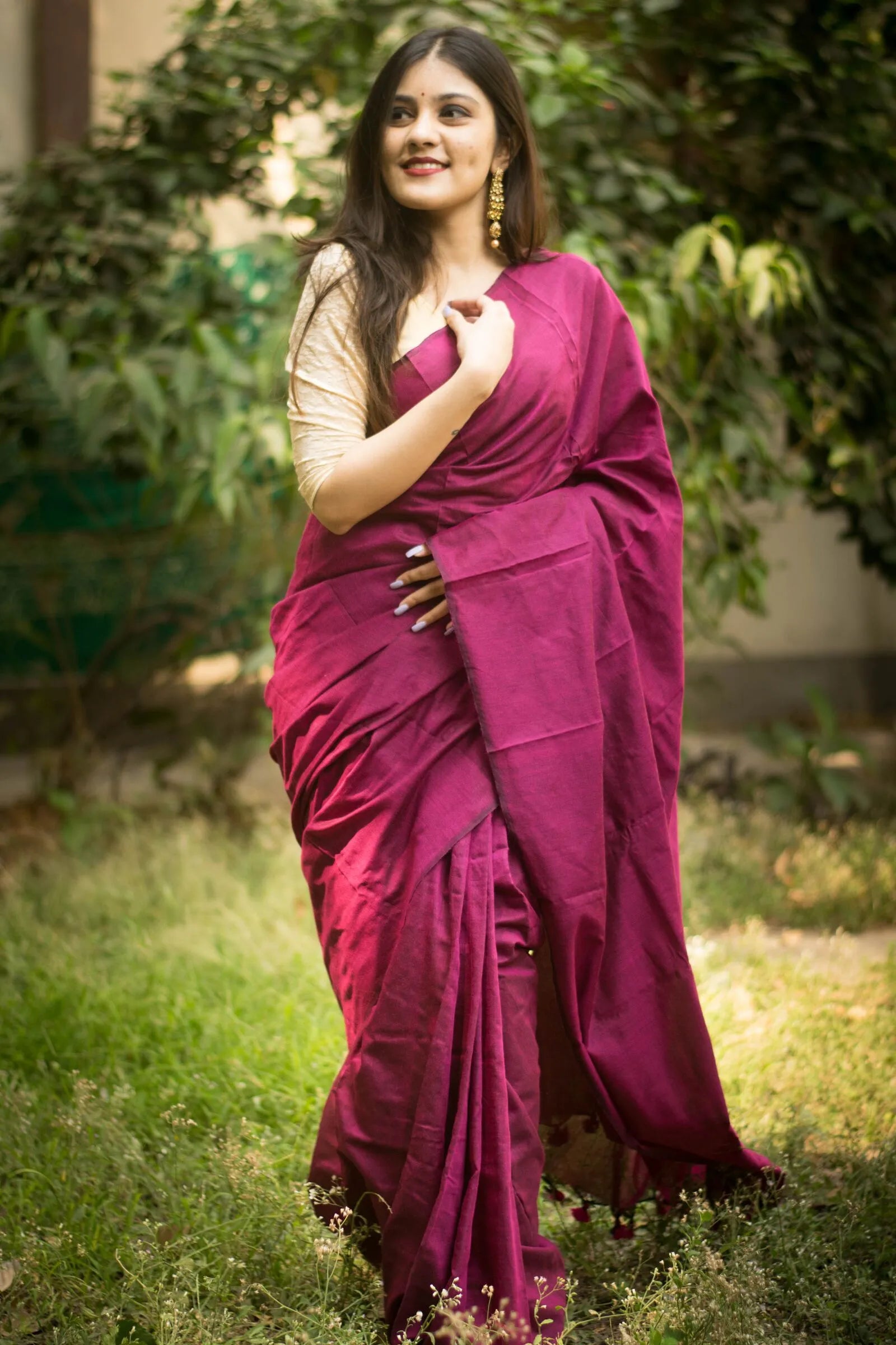 Pink colour traditional looking Chanderi cotton saree