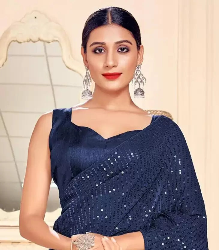 blue color georgette saree