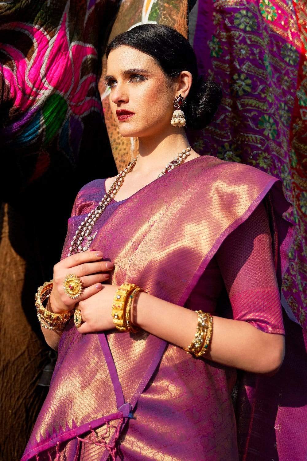 Beautiful Purple Kanjivaram Silk Saree With Snappy Blouse Piece