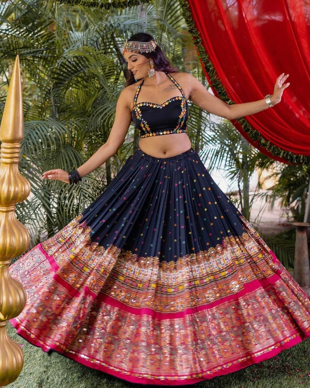 NAVY BLUE COLOR SOFT BUTTER SILK DIGITAL PRINTED LEHENGA CHOLI