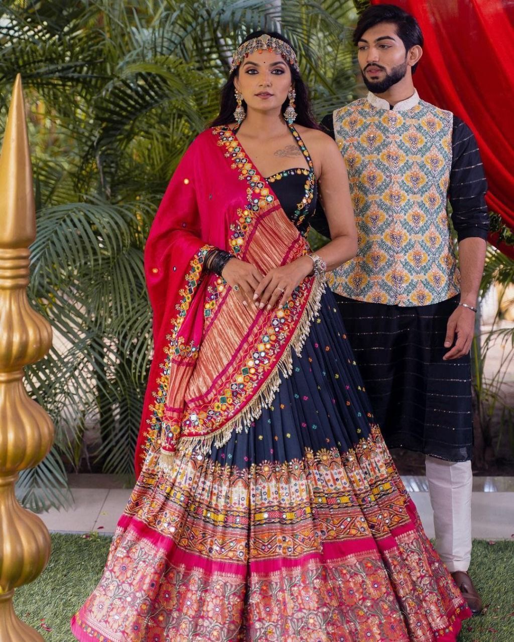 NAVY BLUE COLOR SOFT BUTTER SILK DIGITAL PRINTED LEHENGA CHOLI