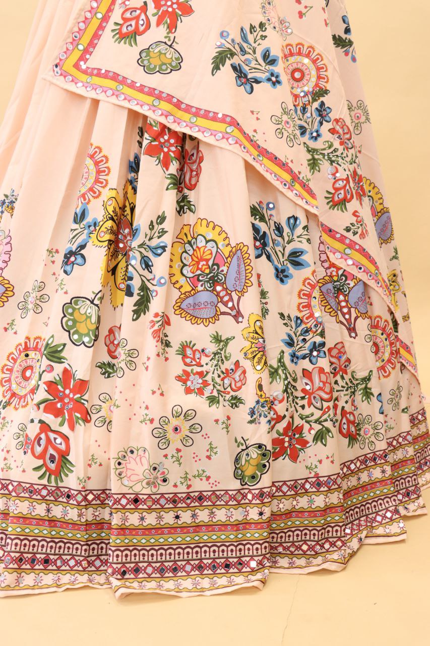 MULTI COLOR SOFT BUTTER SILK DIGITAL PRINTED LEHENGA CHOLI