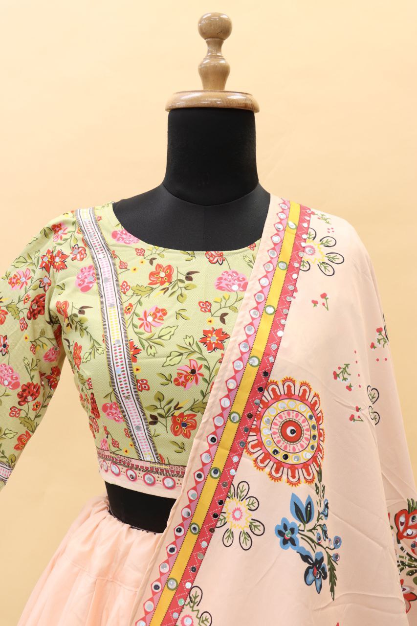 MULTI COLOR SOFT BUTTER SILK DIGITAL PRINTED LEHENGA CHOLI