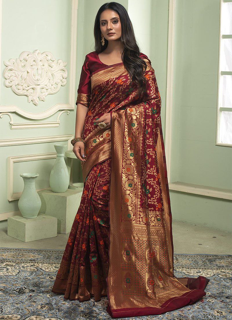 Maroon Banarasi Silk Saree