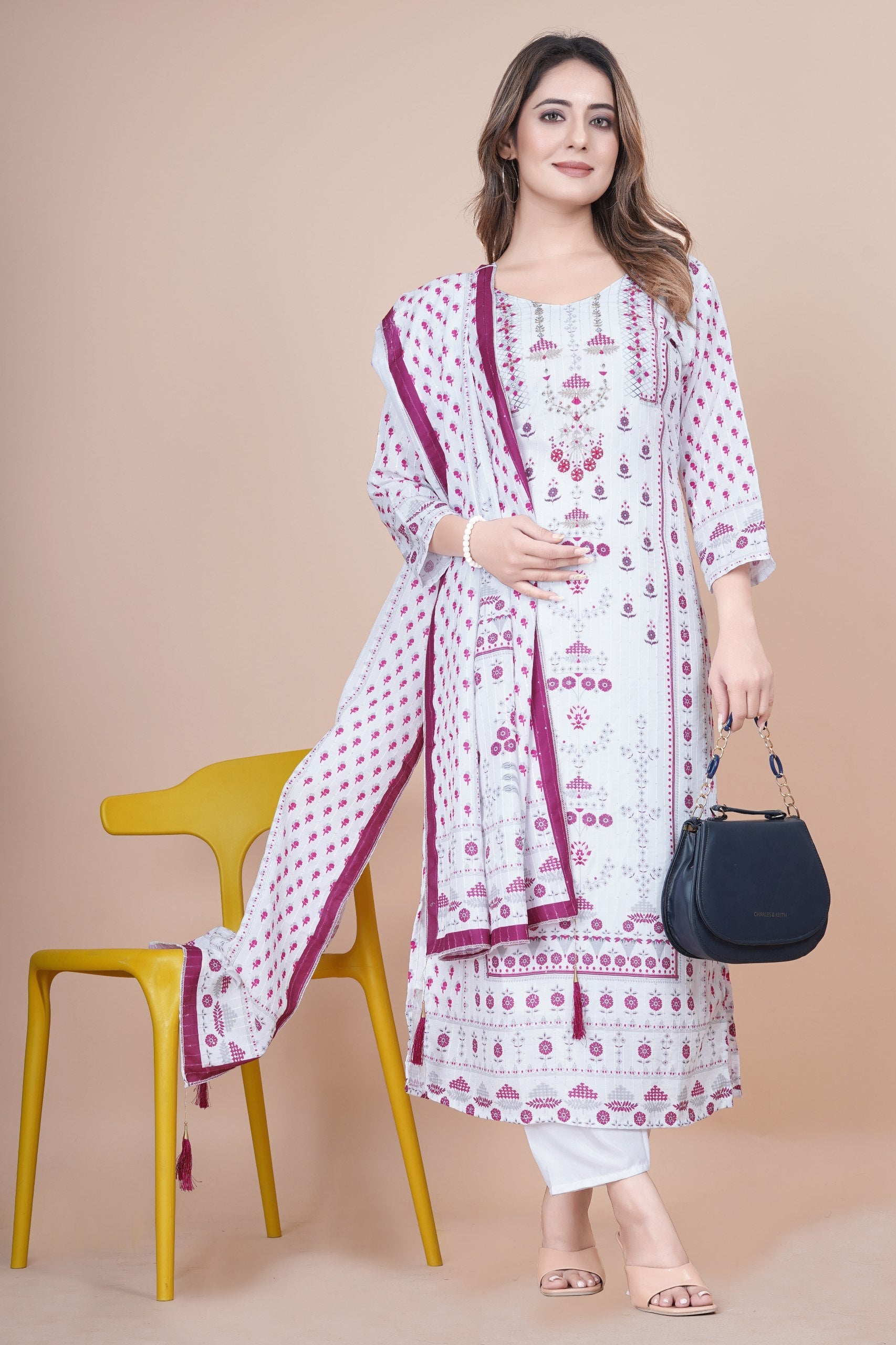 White Kurta Set With Dupatta