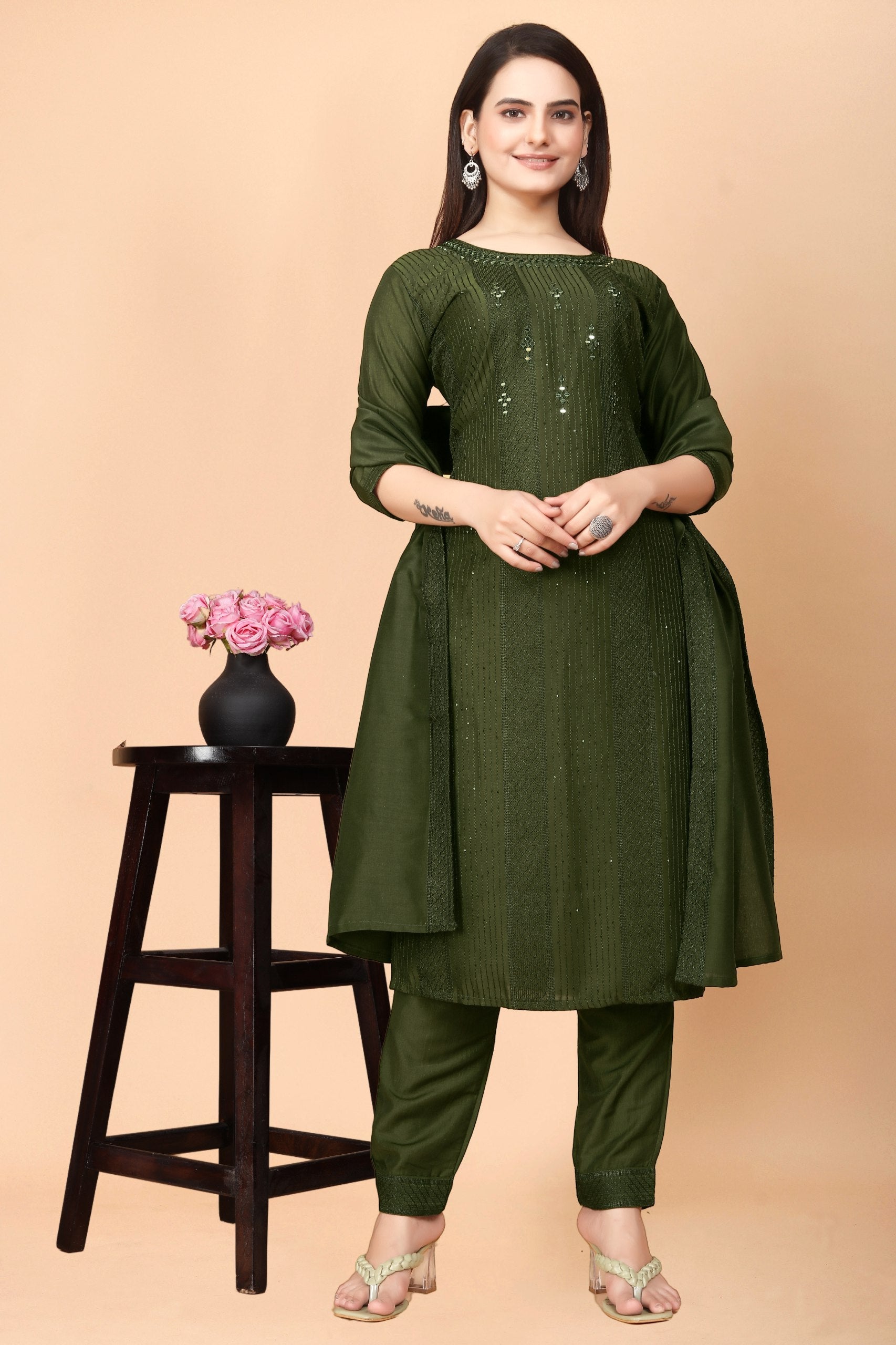 Green KURTA SET WITH DUPATTA