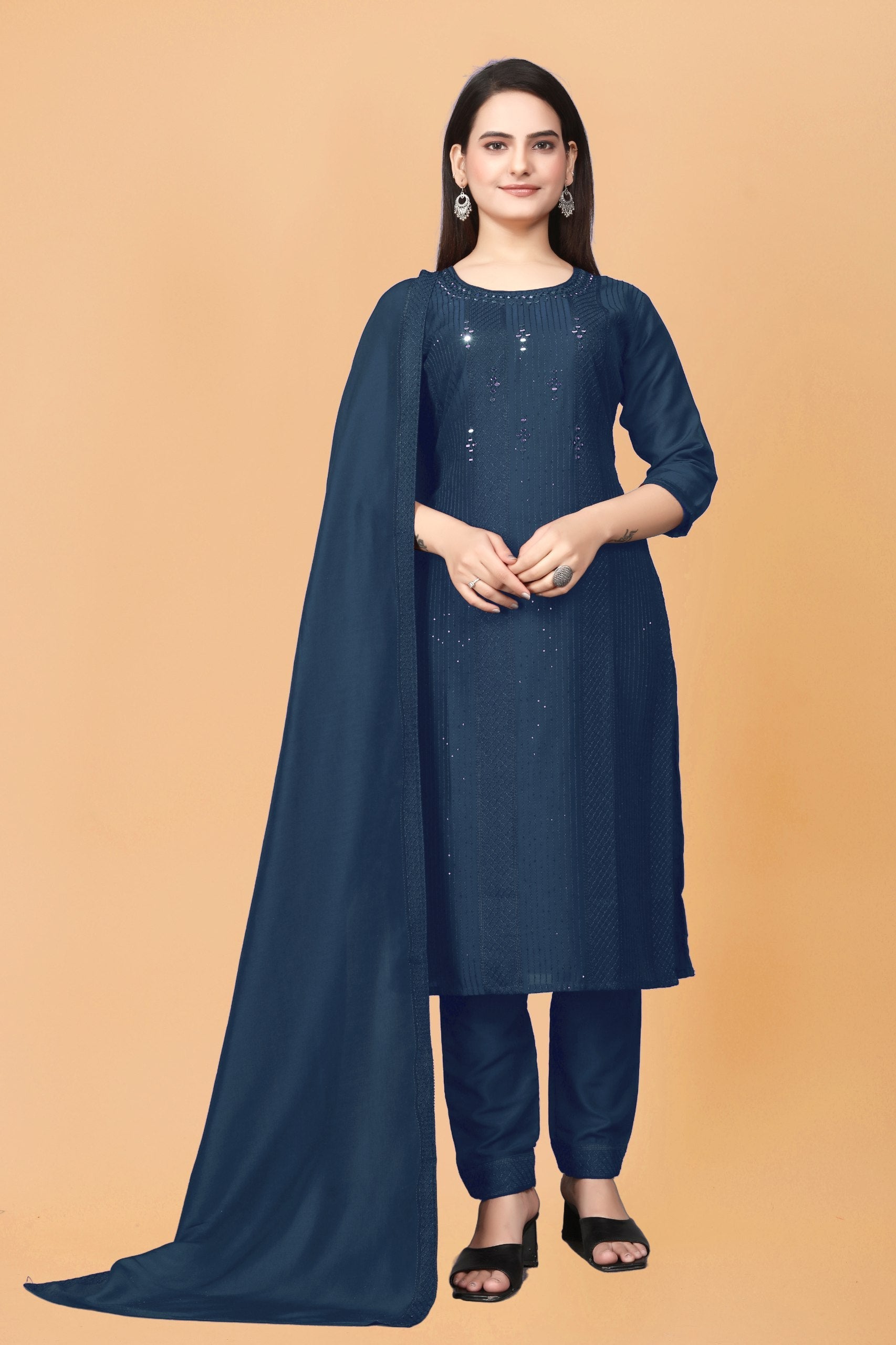 Navy Blue KURTA SET WITH DUPATTA