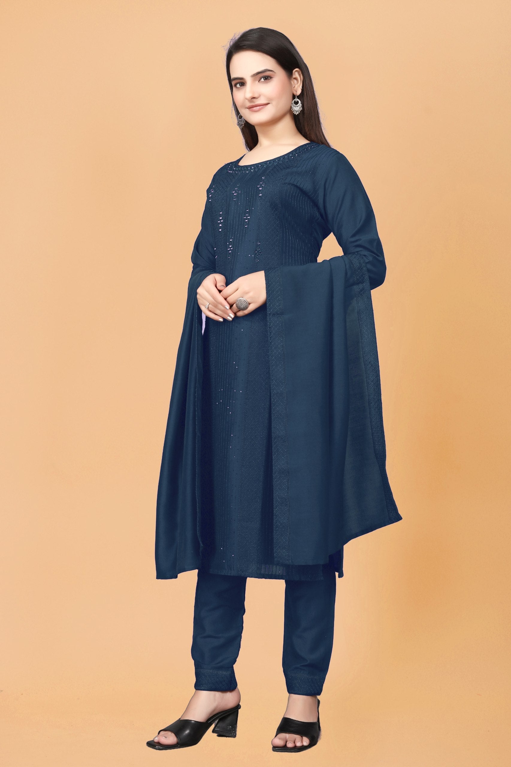 Navy Blue KURTA SET WITH DUPATTA