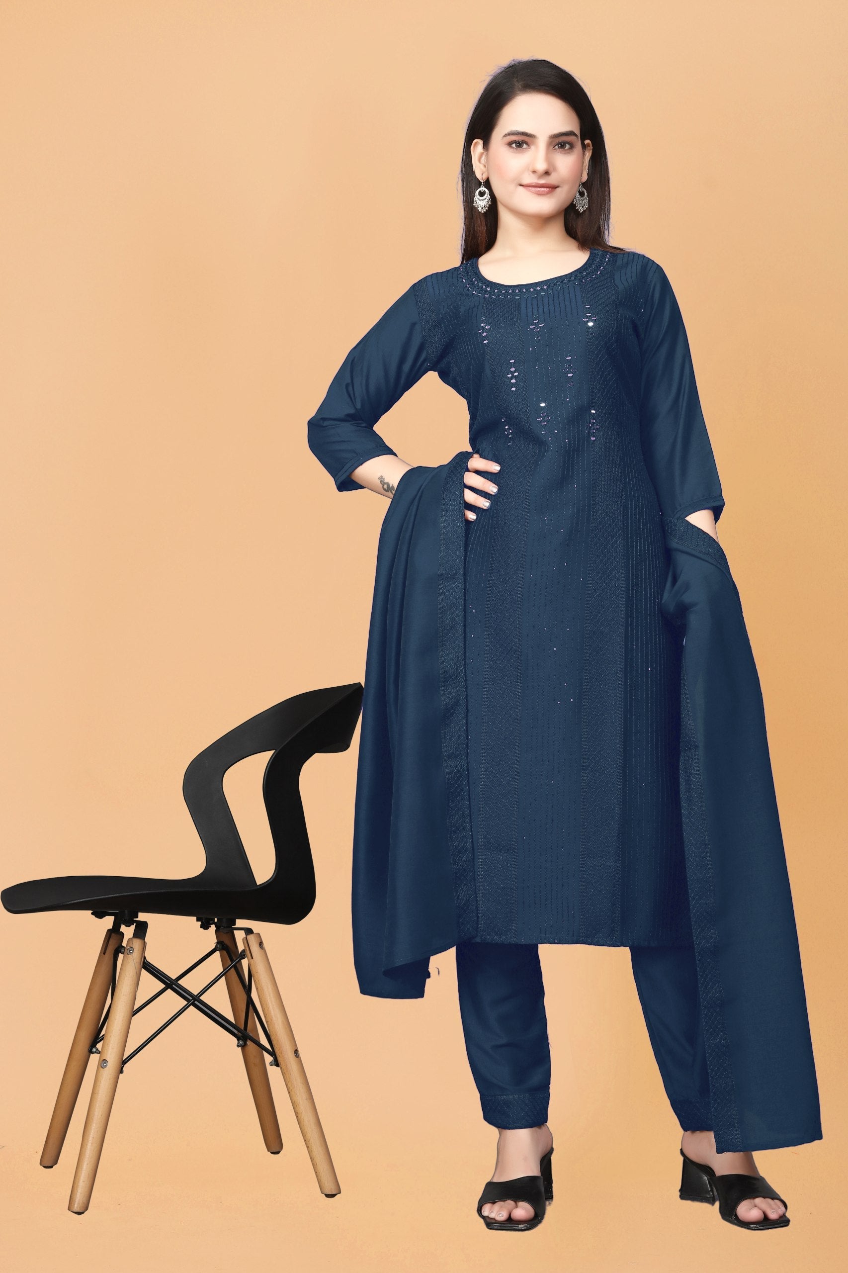 Navy Blue KURTA SET WITH DUPATTA