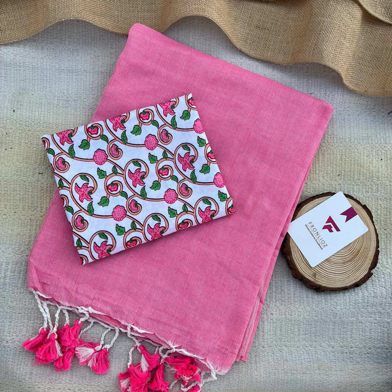 pink colour traditional looking chanderi cotton saree
