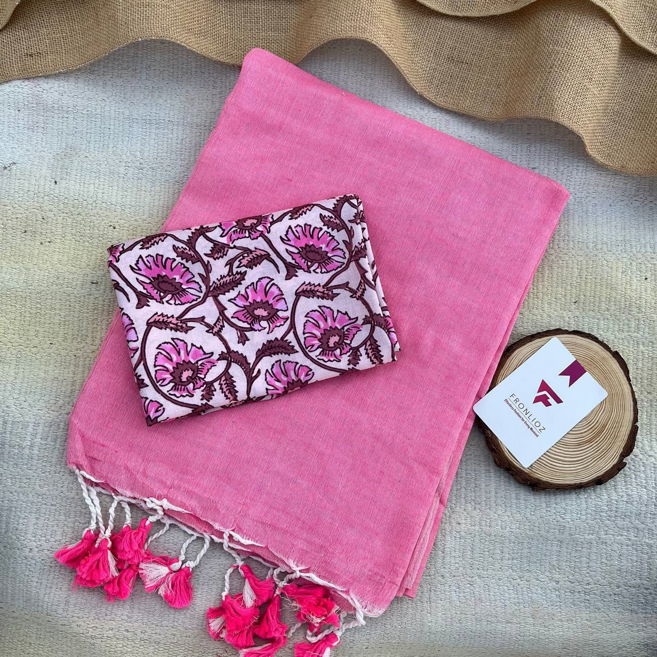 pink colour traditional looking chanderi cotton saree