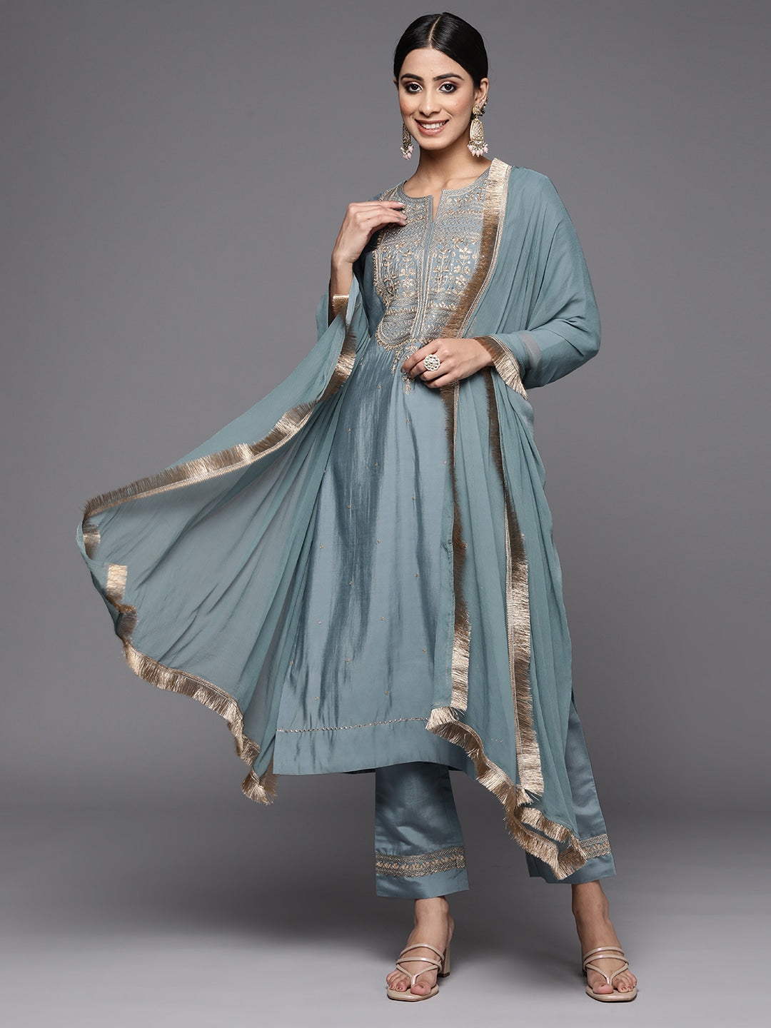 Embroidered Straight Kurta Set with Dupatta