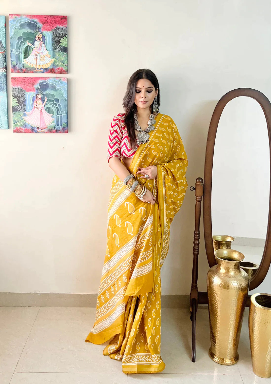 Chanderi Cotton Silk Saree with Zari Border