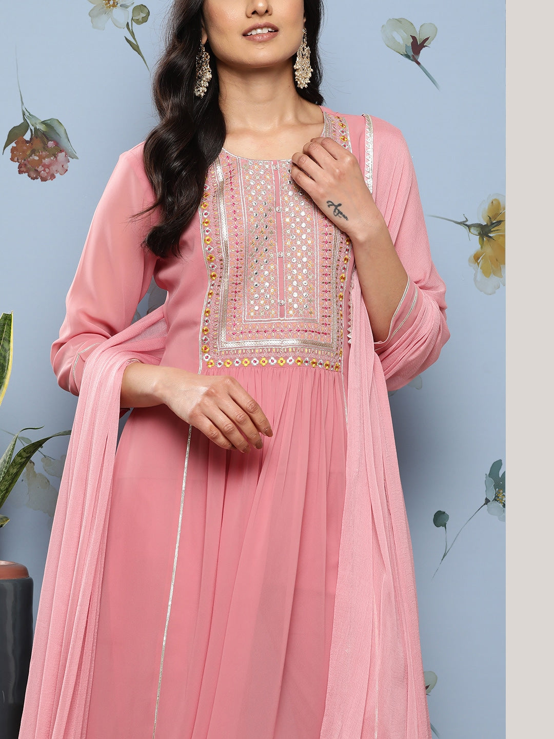 Embellished Straight Kurta Set with Dupatta