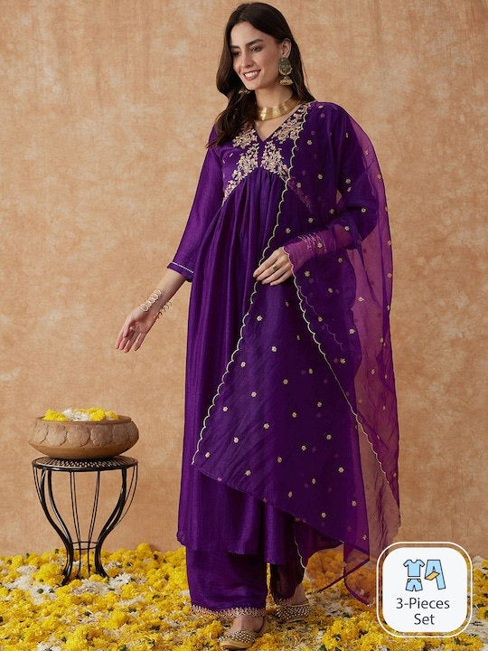 WOMEN EMBROIDERY ANARKALI KURTA SET WITH DUPATTA