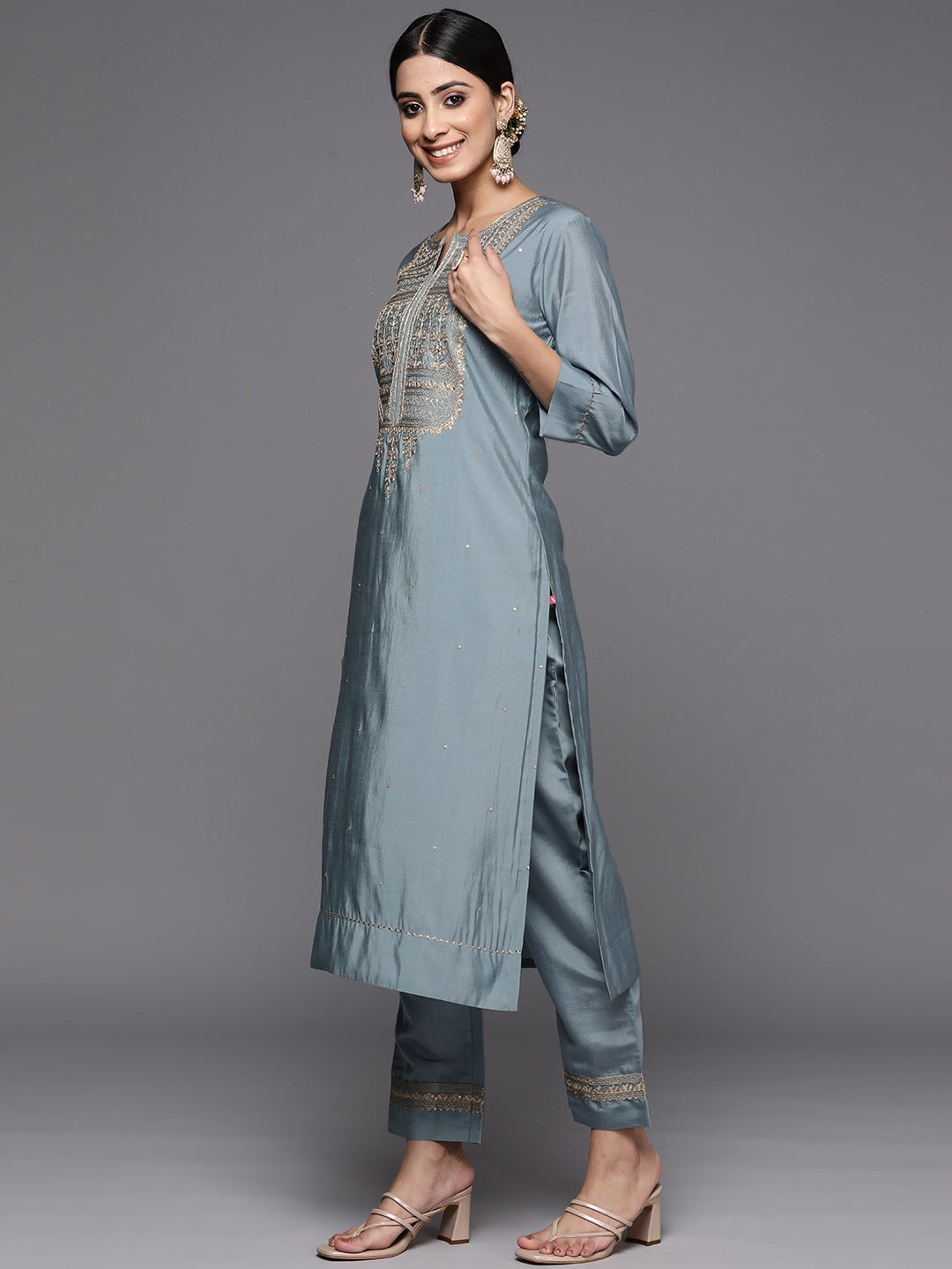 Embroidered Straight Kurta Set with Dupatta